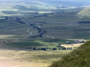 Looking down from the Whernside climb to the valley between Whernside and Pen-y-Ghent